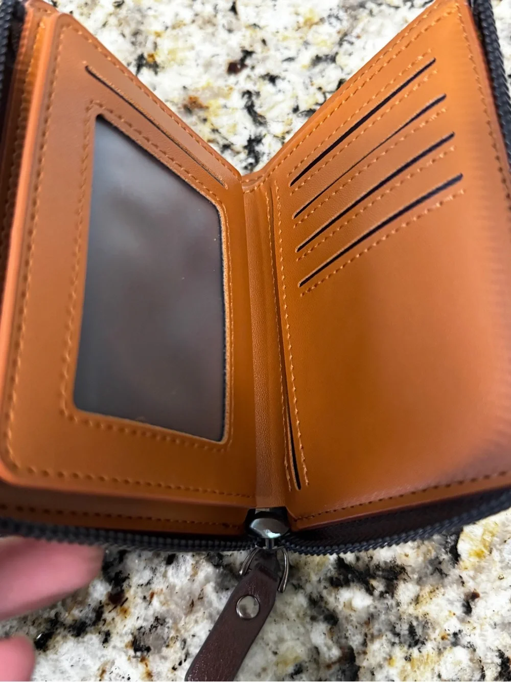 AIKS Kangaroo Brown Zip Around Bifold Wallet NWOT